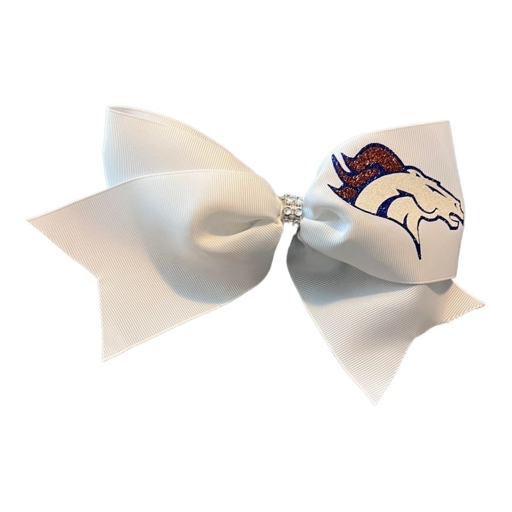DENVER BRONCOS White Logo Crystals Hair Bow Football